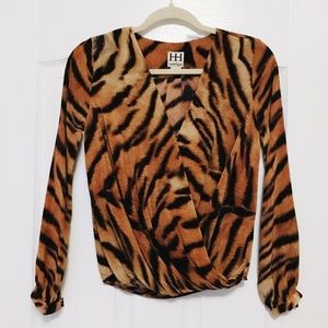 HAUTE HIPPIE Fold Over Tiger Blouse